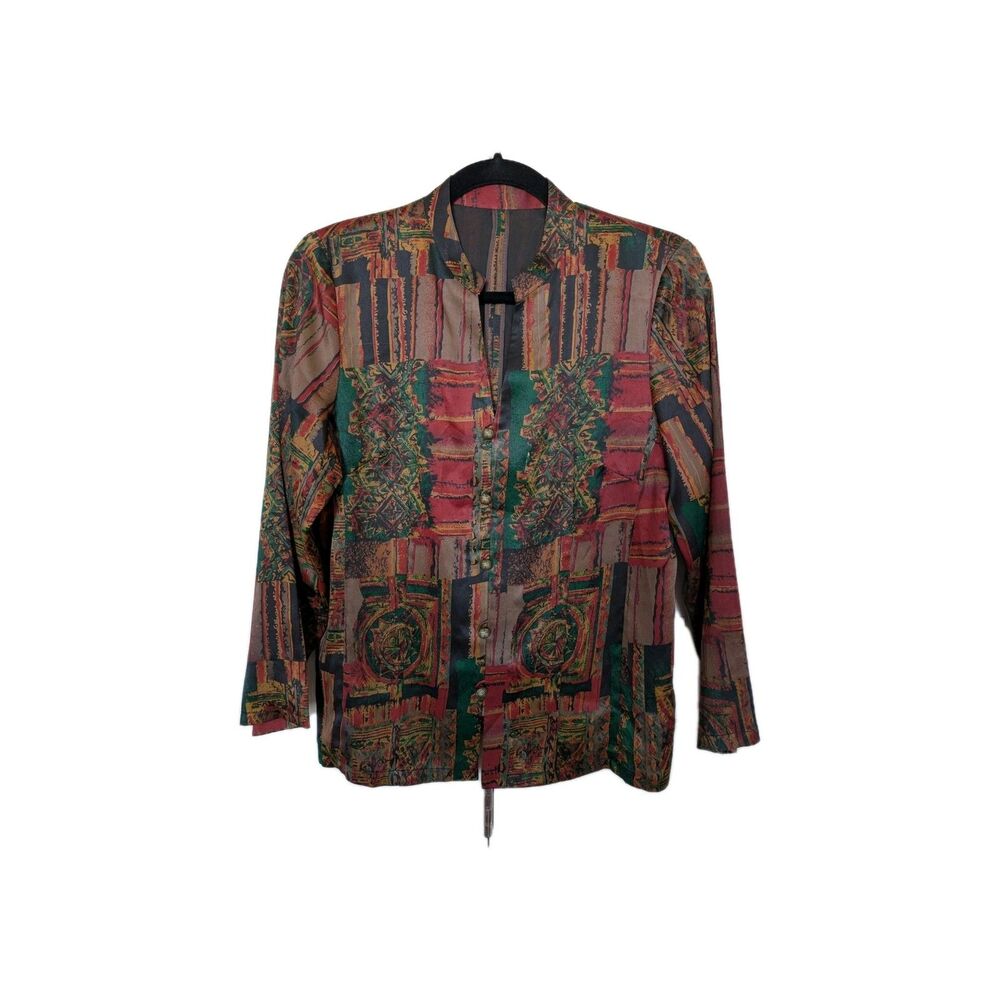Earthen Silk San Francisco Blouse Jacket Mandarin Collar Chinoiserie S